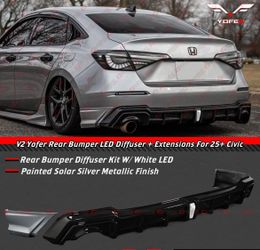 25-26 Honda Civic Sedan Solar Silver Rear Diffuser W/ White LED