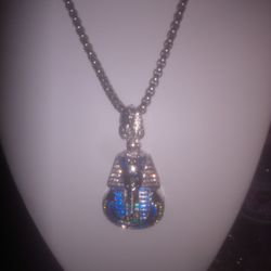 Silver Stainless Steel Alligator Bubble Chain With Egyptian Charm