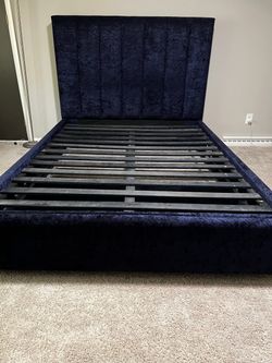 Navy Blue Velvet Upholstered Bed Frame