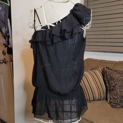New, Black (Sheer) One Shoulder Top