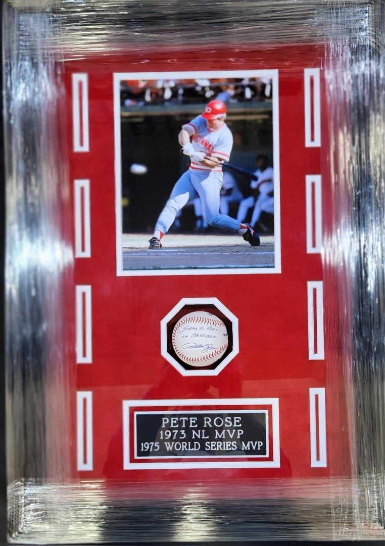Reds Pete Rose Signed, JSA-Certified, Deluxe-Shadowbox-Framed Baseball, Inscribed "Sorry I Bet On Baseball "