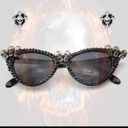 Women’s Gothic Black Cat Eye Skull Sunglasses 