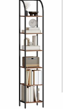 Bookshelf Narrow Bookcase, Tall Storage Rack with Steel Frame, Display Standing Shelf Unit, Skinny Book Shelf for Study Living Room Home Office, Indus