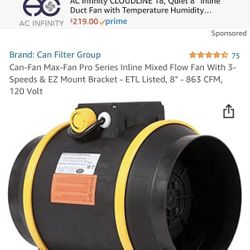 In-line Mixed Flow Fan 3 Speed  8 inches Dia 