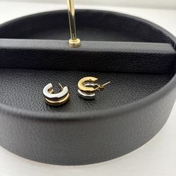 $13 for (1) Mini Two Tone Stainless Steel Huggie Earrings