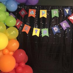 FREE rainbow Balloons And Happy Birthday Banner (no Back Drop) 
