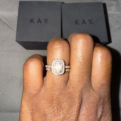 Custom Rose Gold & Silver Woven Ring - Peach Moissanite Stone