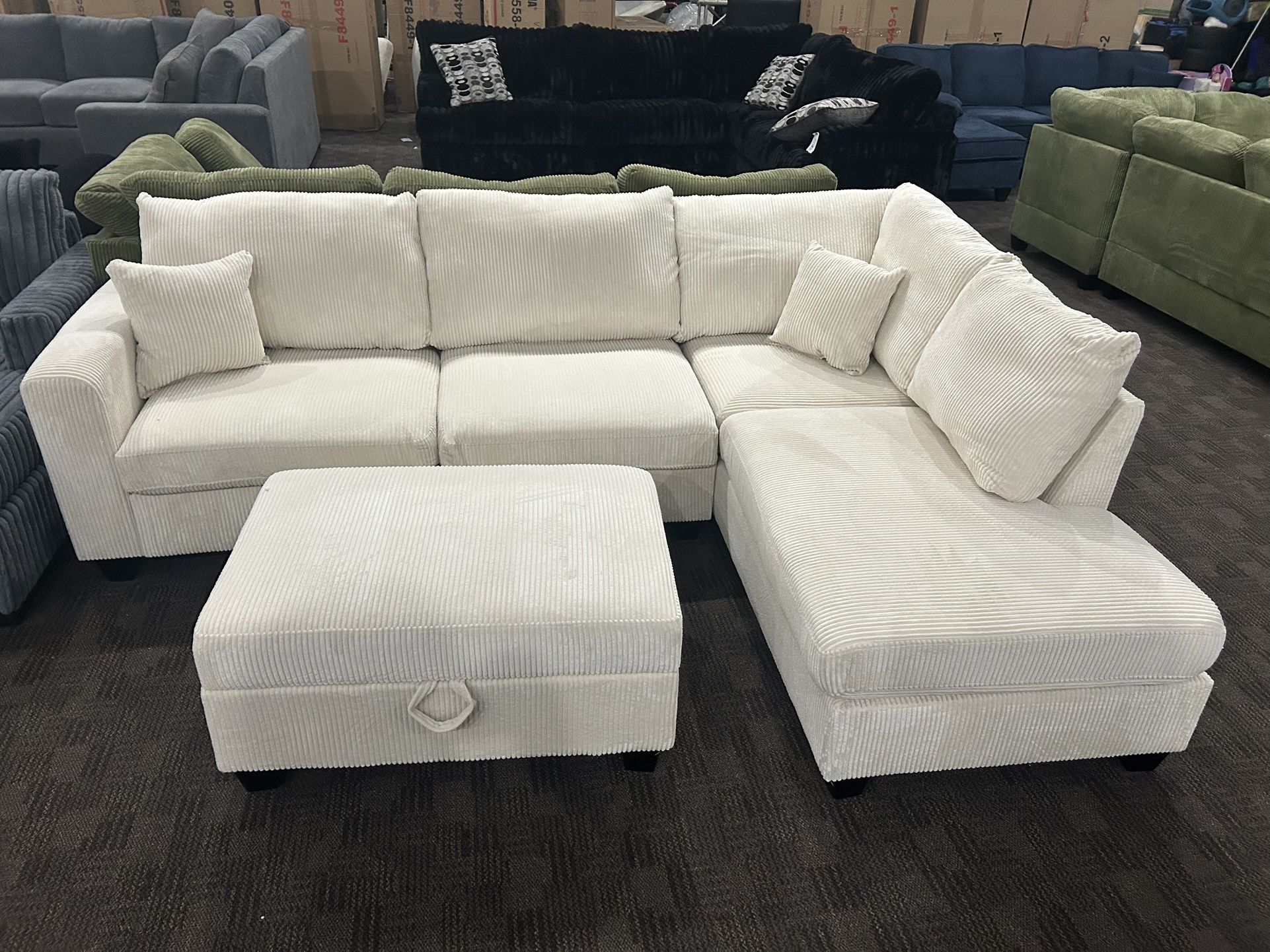 Beige Sectional W/ Storage Ottoman