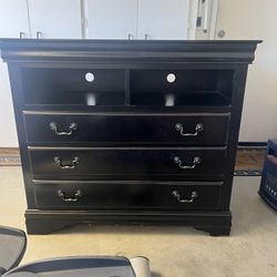 Dark Wood Dresser With 3 Drawers And 2 Open Shelves 