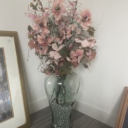 Floor Glass Vase With Artificial Flowers 