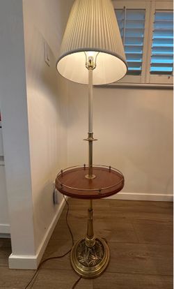 Vintage Brass Stiffel Floor Lamp with Integrated Wood Tray Table