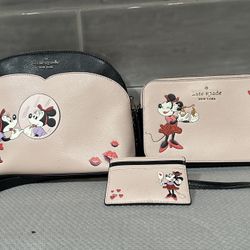 Kate Spade X Disney Minnie Mouse Satchel Crossbody And Card Set 