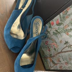 Gucci Sophia Suede Peep Toe Slingback Heels