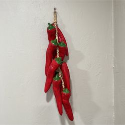 Ceramic red Peppers Wind Chime On Rope 