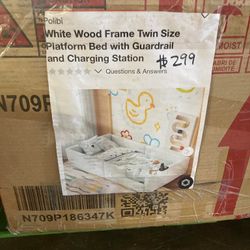 Twin Wood Frame Platform Bed With Guardrail