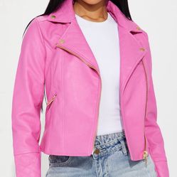 Pink faux Leather Jacket 