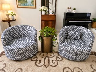 Set of 2 Designer Swivel Accent Chairs | Rosevera Gustavo | Blue &  White, delivery available.