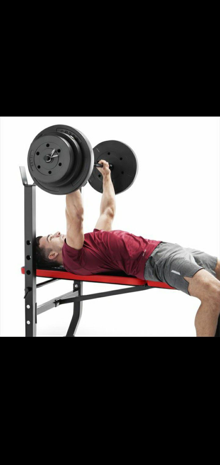 100lb weight set with bench and barbell