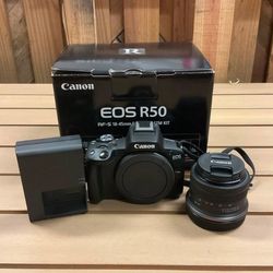 New Canon - EOS R50 4K Video Mirrorless Camera with RF-S18-45mm f/4.5-6.3 IS STM Lens - Black 