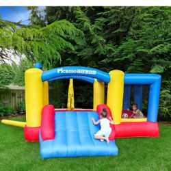 Upgrade Version] PicassoTiles KC102 12x10 Foot Inflatable Bouncer Jumping Bouncing House, Jump Slide, Dunk Playhouse w/Basketball Rim, 4 Sports Balls,