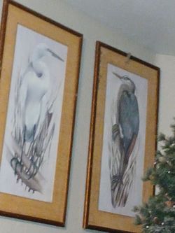 Pair of Large Framed Blue Heron LaMay signed