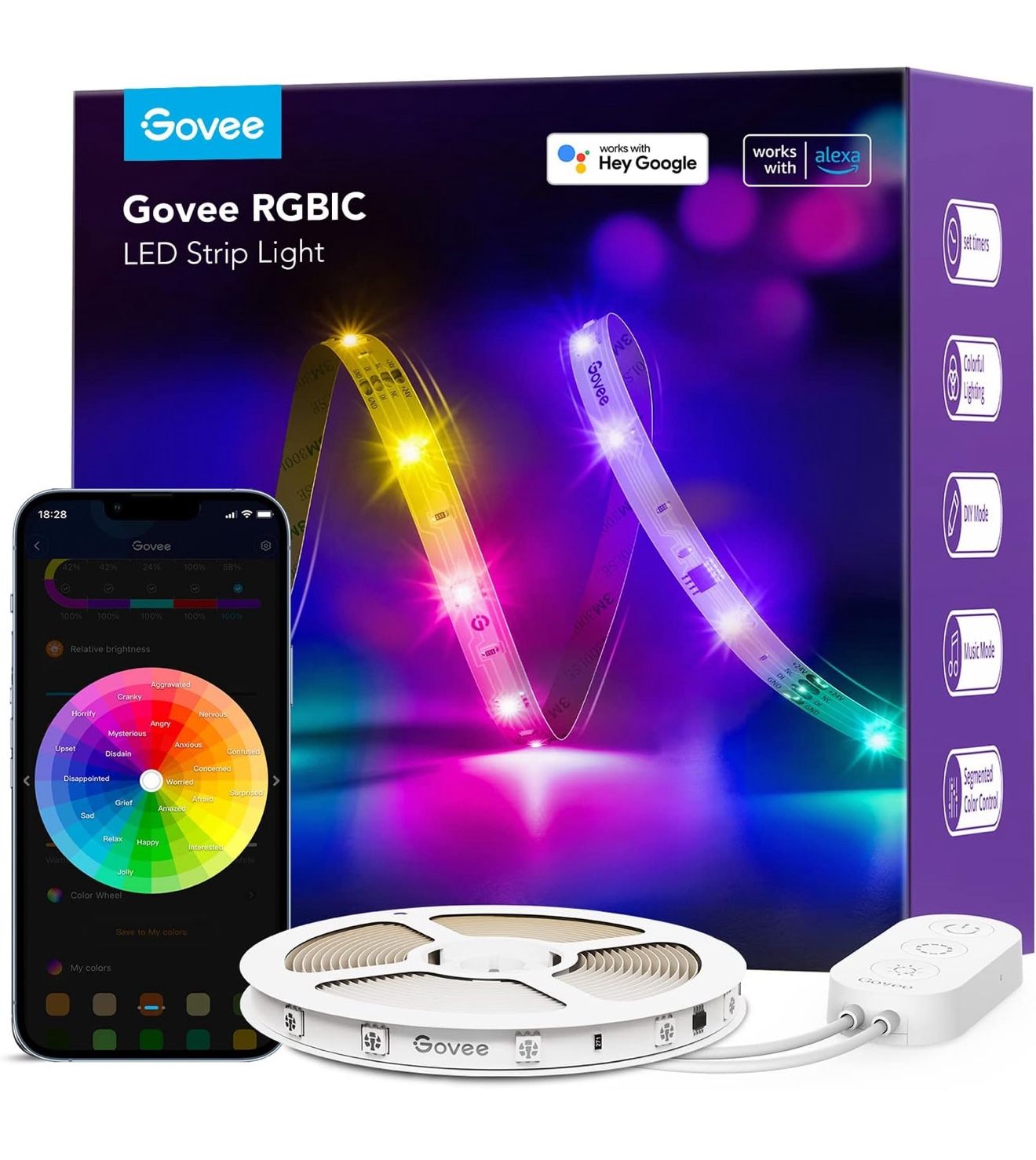 Govee 16.4ft RGBIC LED Strip Lights, Smart WiFi LED Lights, Compatible with Alexa and Google Assistant, Create Your Own Modes, Support Color Segmentat