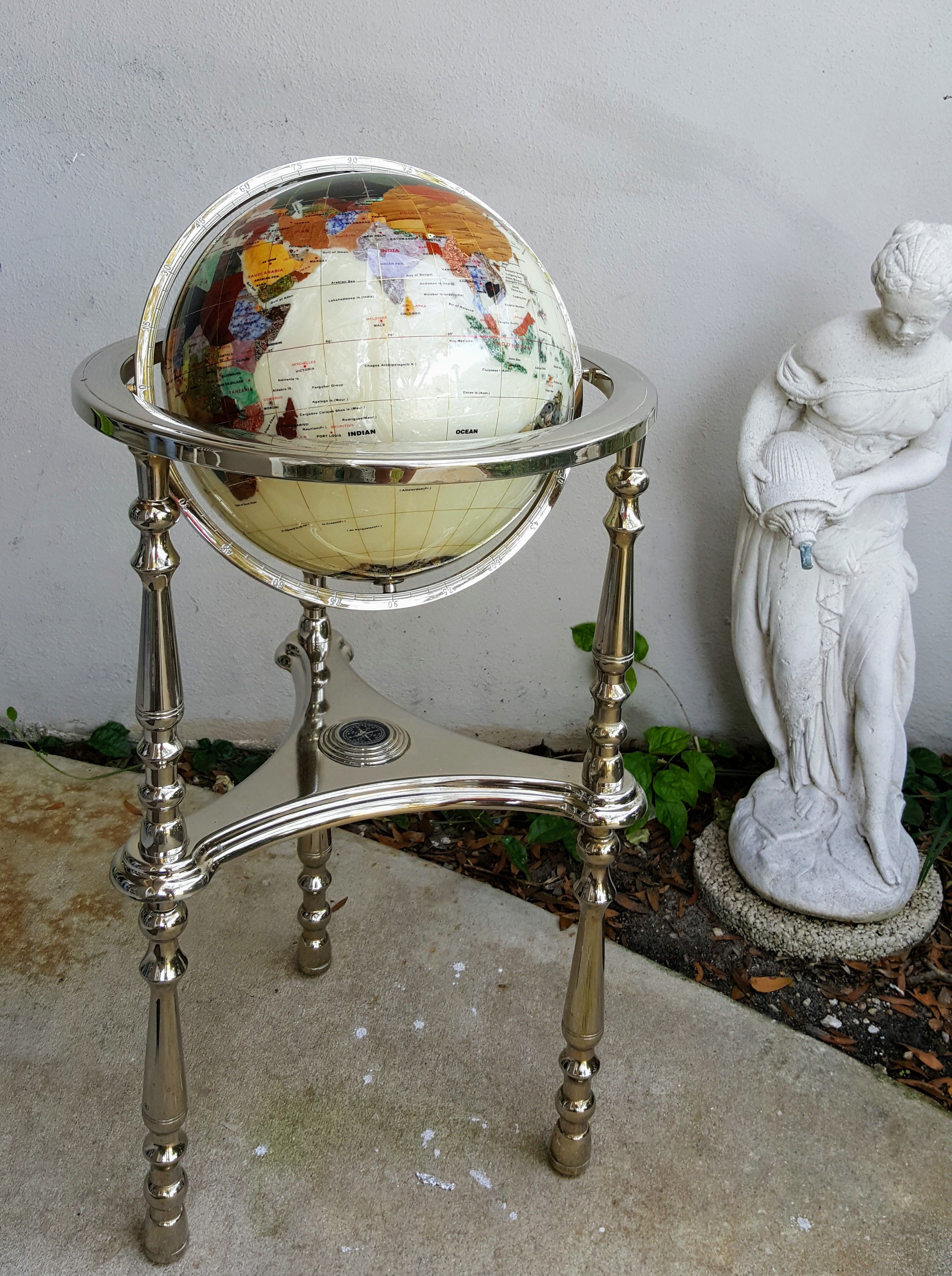 Beautiful 37" Mother of Pearl Gemstone Globe floor stand