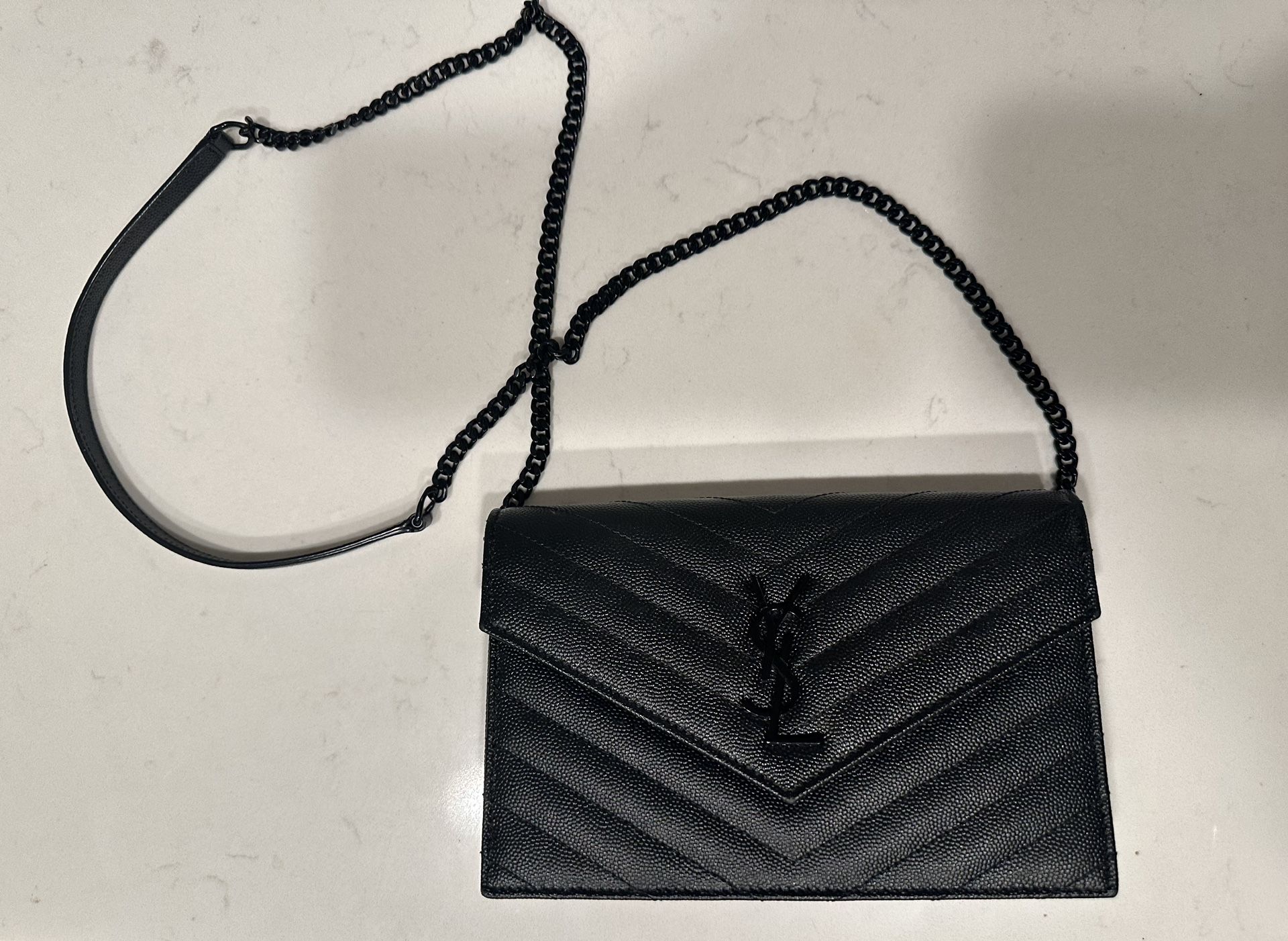 YSL Small Envelope Flap Wallet on Chain.