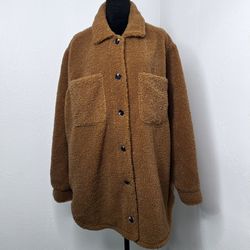 Jason Maxwell Womens Size 2X Fuzzy Knit Fleece Cozy Brown Sherpa Jacket