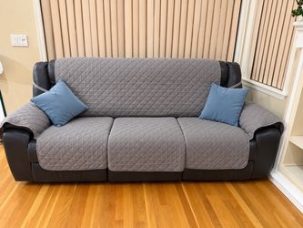 3-Seat Leather Recliner Sofa with Cover