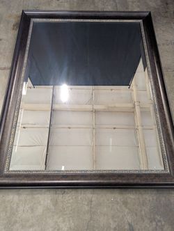 Rectangular Wall Mirror with Textured Bronze Frame and Beaded Inner Trim