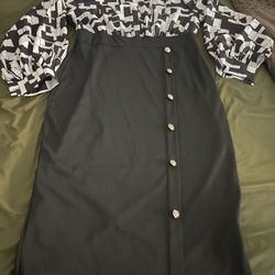 Women's Plaid Pattern Lantern Sleeve Hip Dress 8/10 L