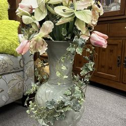 Artificial flowers in ceramic vase  35t vase is 25t 