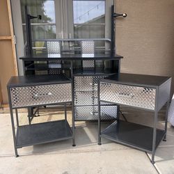 Industrial Style Metal Nightstands W/ Matching Desk 