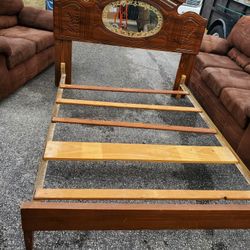 Vintage Wooden Full Size Bedframe With Mirror
