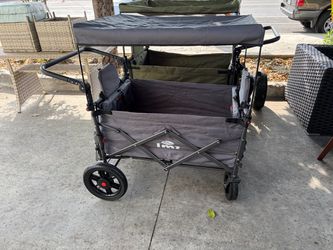 Collapsible Wagon with 2 Foldable Seats, Folding Cart with Removable Canopy, Heavy Duty Wagon 265LBS Load Capacity for Camping Garden Shopping ,Grey