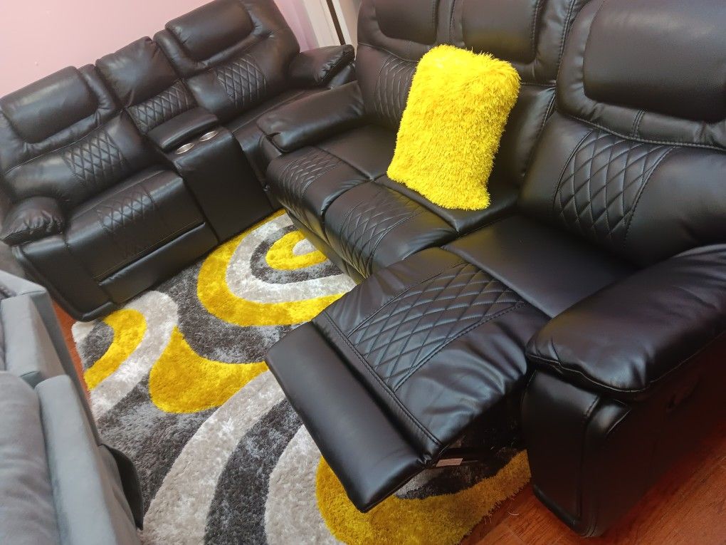 *Wow!!!*---Stunning Santiago Black Leather Reclining Sofa/Loveseat Sets---Only $1299!!!---Delivery/$10 Down Financing🤠
