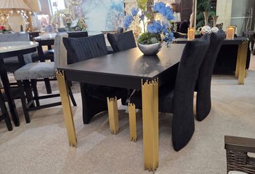 Black Gold Dining Table  &  4 Black Chairs