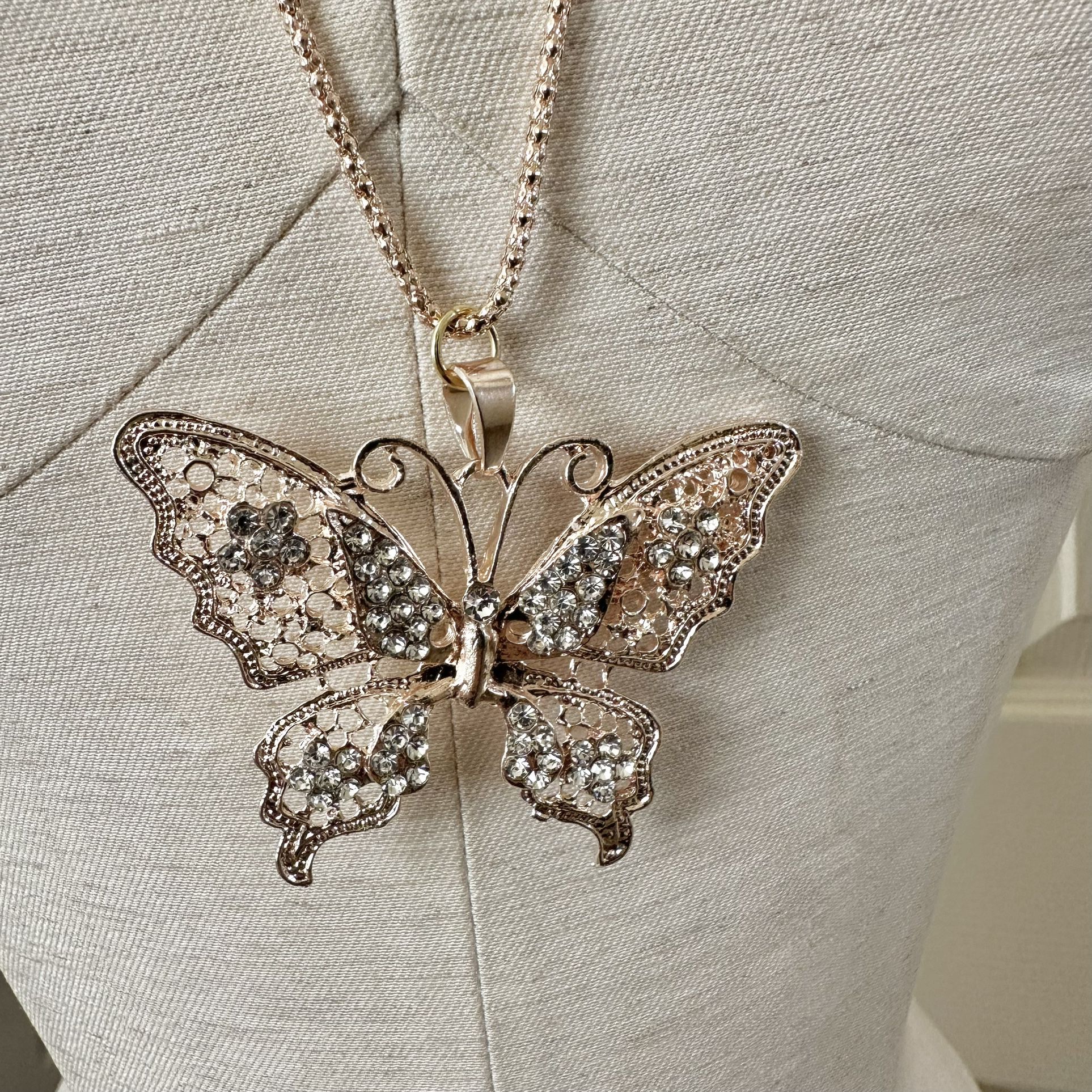 Betsey Johnson Rhinestone Butterfly Pendant Necklace 