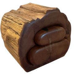 Wooden Hand-Carved Handmade Box Tree Stamp 2 Two Drawer Jewelry Trinket Storage