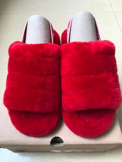 Brand New In Box Red Fluff Yeah Ugg Slides Sizes 5 to 12