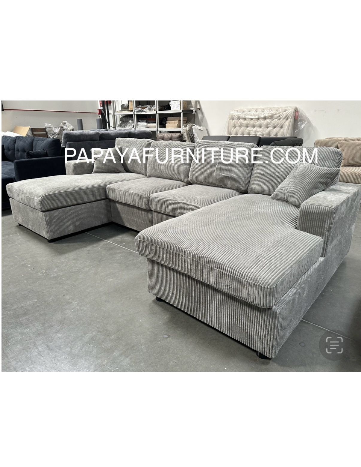 New! Grey 120”L Double Chaise Sectional Sofa, Corduroy Sectional, U-Shaped Sectional, Grey Sectional With Chaise, Soft Plush Sectional,Sofa,Sectional