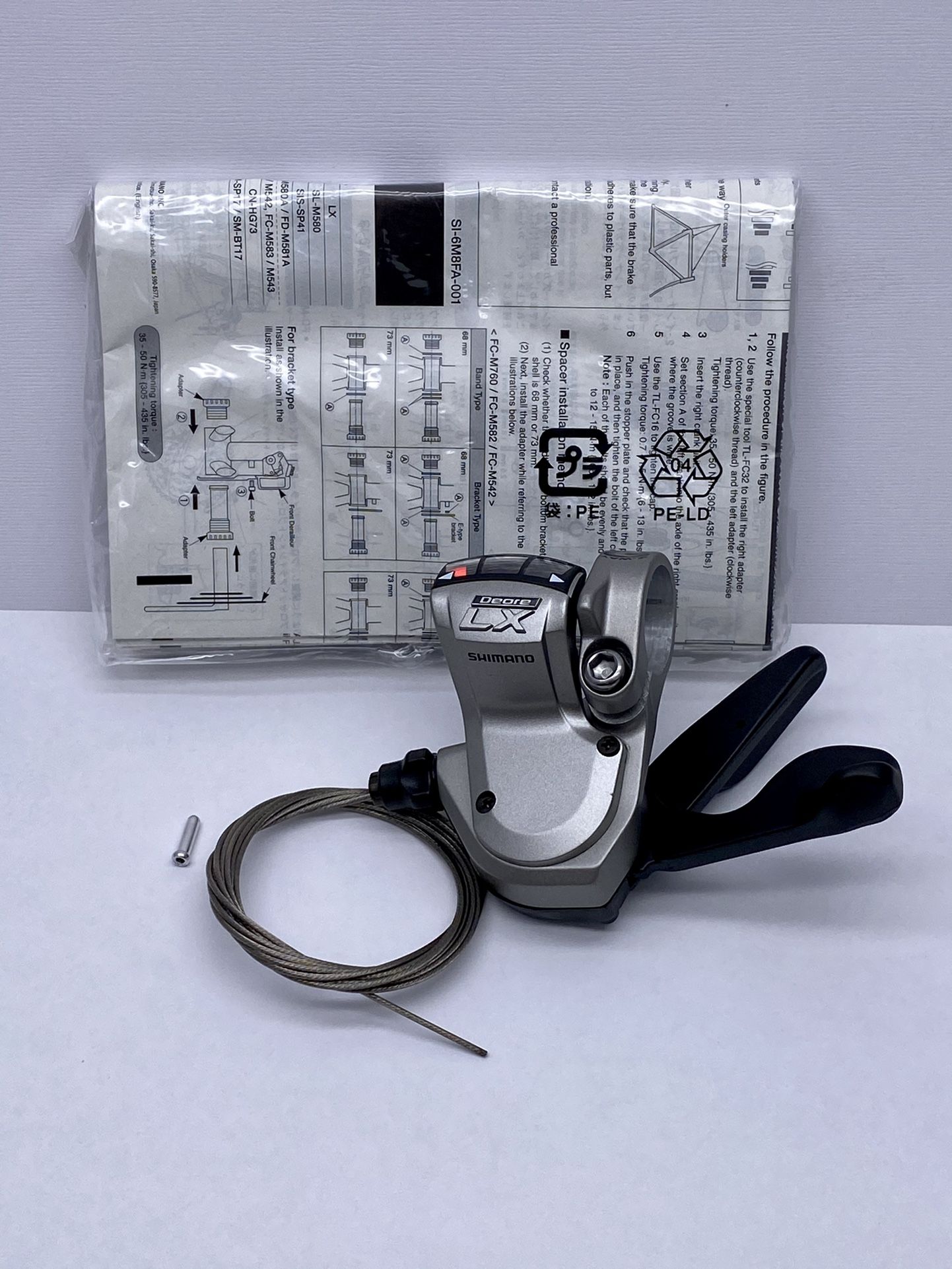 NEW SHIMANO DEORE LX SL-M580 3 SPEED LEFT SHIFTER WITH ORIGINAL CABLE and END FERRULE.