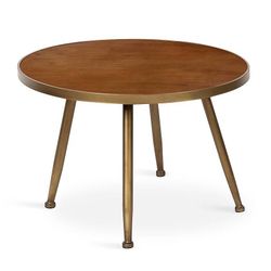 Kate And Laurel Mid Century Round Wood And Gold Metal Coffee Table