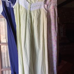 Three Brand New With Tags Ladies Nightgowns, One Navy And White, One Light Yellow And One Pink And White.  Size Medium 