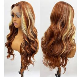 Highlight Blonde To Brwon Body Wave Lace Front Wigs Long Honey Brown Colorful Loose Wave Wigs Ombre Gloden Blonde Hairpiece Closure Wig Synthetic Heat