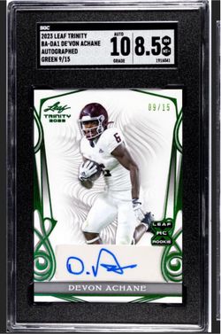 2023 Leaf Trinity BA-DA1 Auto De’Von Achane Green SGC 8.5 Auto 10 #9/15