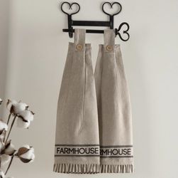 Sawyer Mill Charcoal Farmhouse Button Loop Tea Towel Set of 2