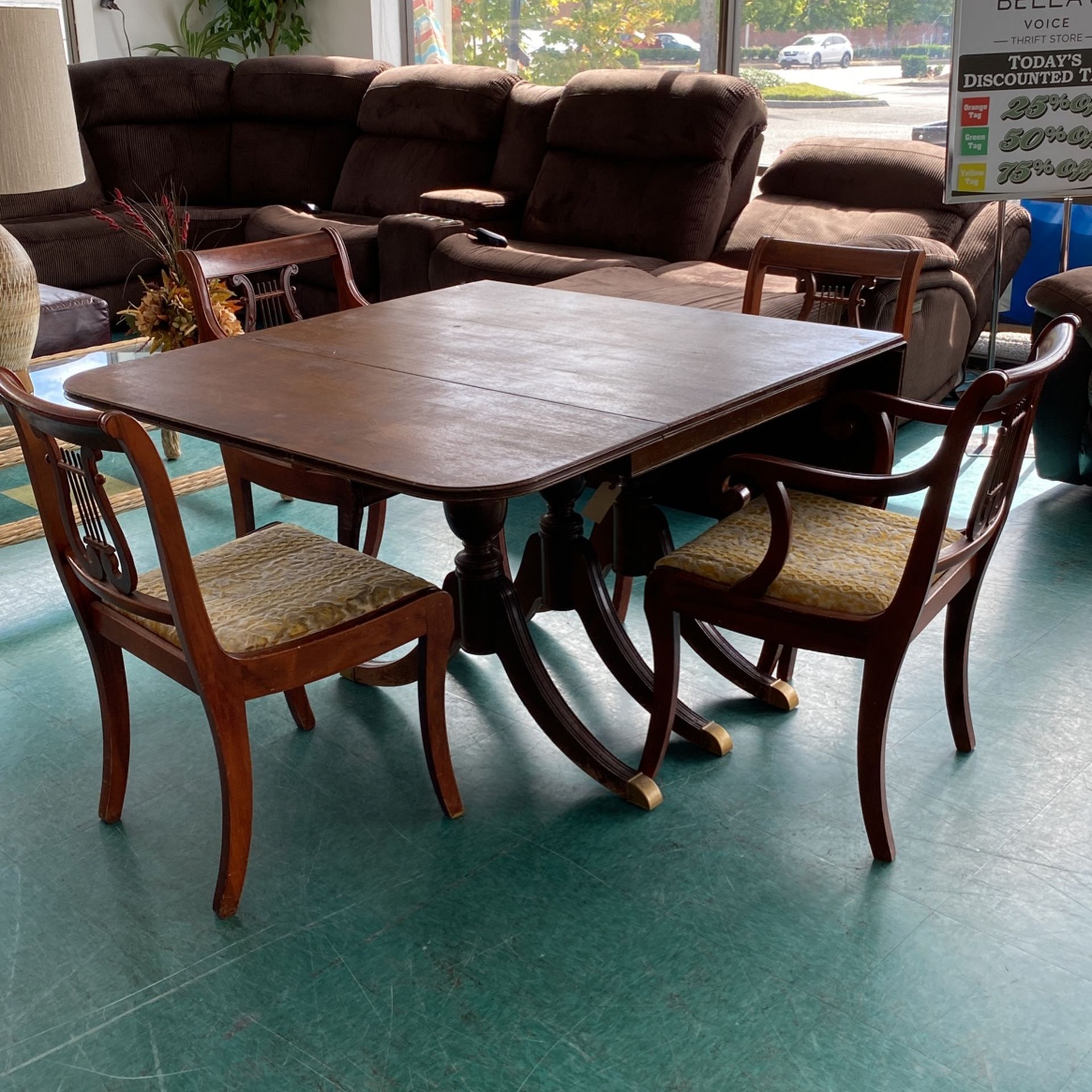 Vintage Wood Drop Leaf Dining Room Table 4 Violin Chairs 