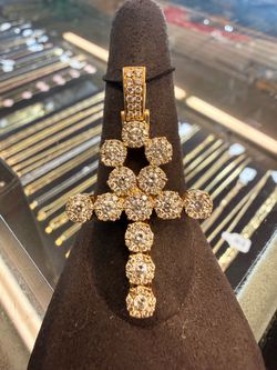 14KT Egyptian Cross Pendant W/ Natural Diamonds 42509-1